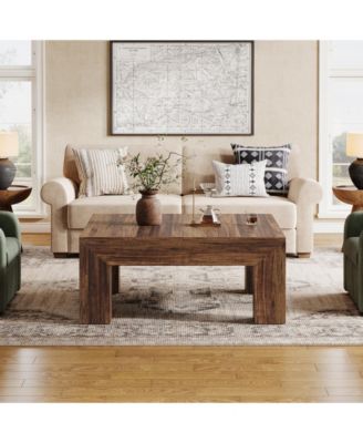 39.4-Inch Square Coffee Table for Living Room, Farmhouse All MDF Accent Center Cocktail Table