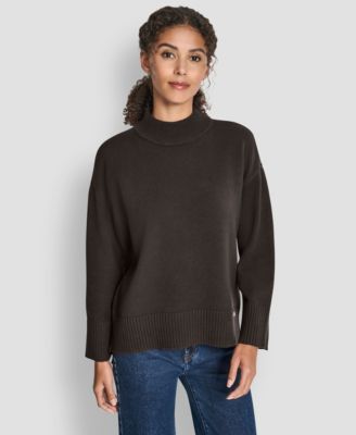 Women's Mock Neck Curved Hem Sweater