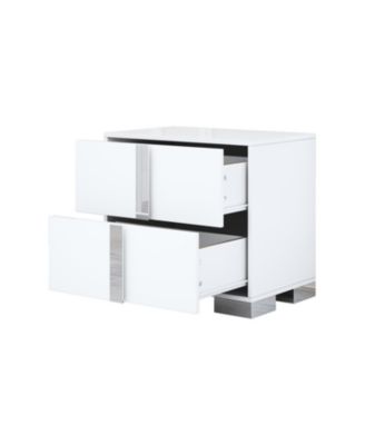 Streamdale Elegant White Mirrored Nightstand with 2 Drawers