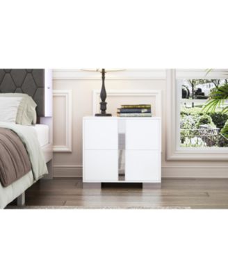 Streamdale Elegant White Mirrored Nightstand with 2 Drawers