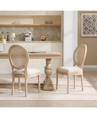 French Country Rattan Back Dining Chairs - Set of 2