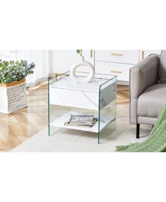 Streamdale Glass and MDF Bedside Table with Drawers