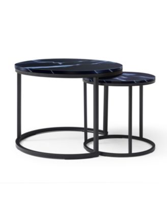 Nesting Coffee Tables - Black Top Marble Pattern