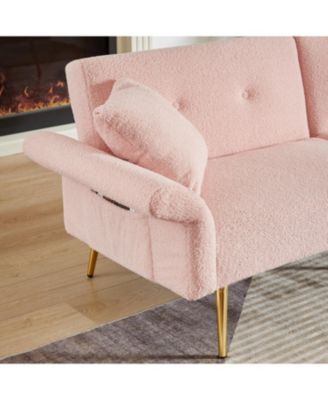 Teddy Upholstered Loveseat Sofa Bed with Adjustable Back - Pink