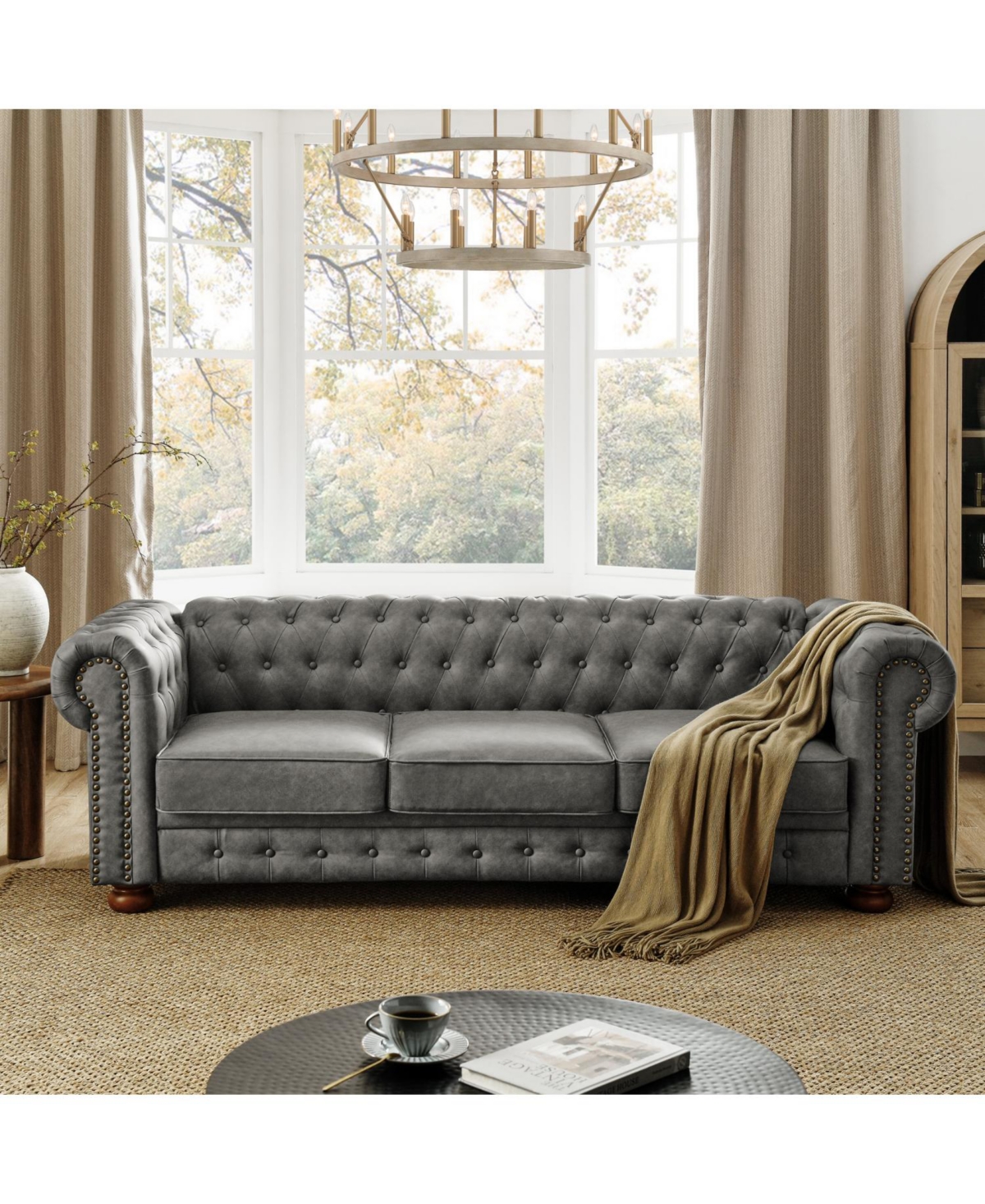 Streamdale Furniture Chesterfield Tufted Sofa 3-Seater Nailhead Trim