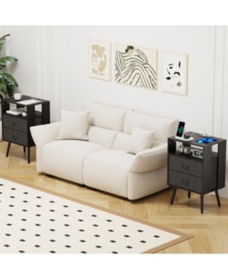 Charging Nightstand with LED & Fabric Drawers