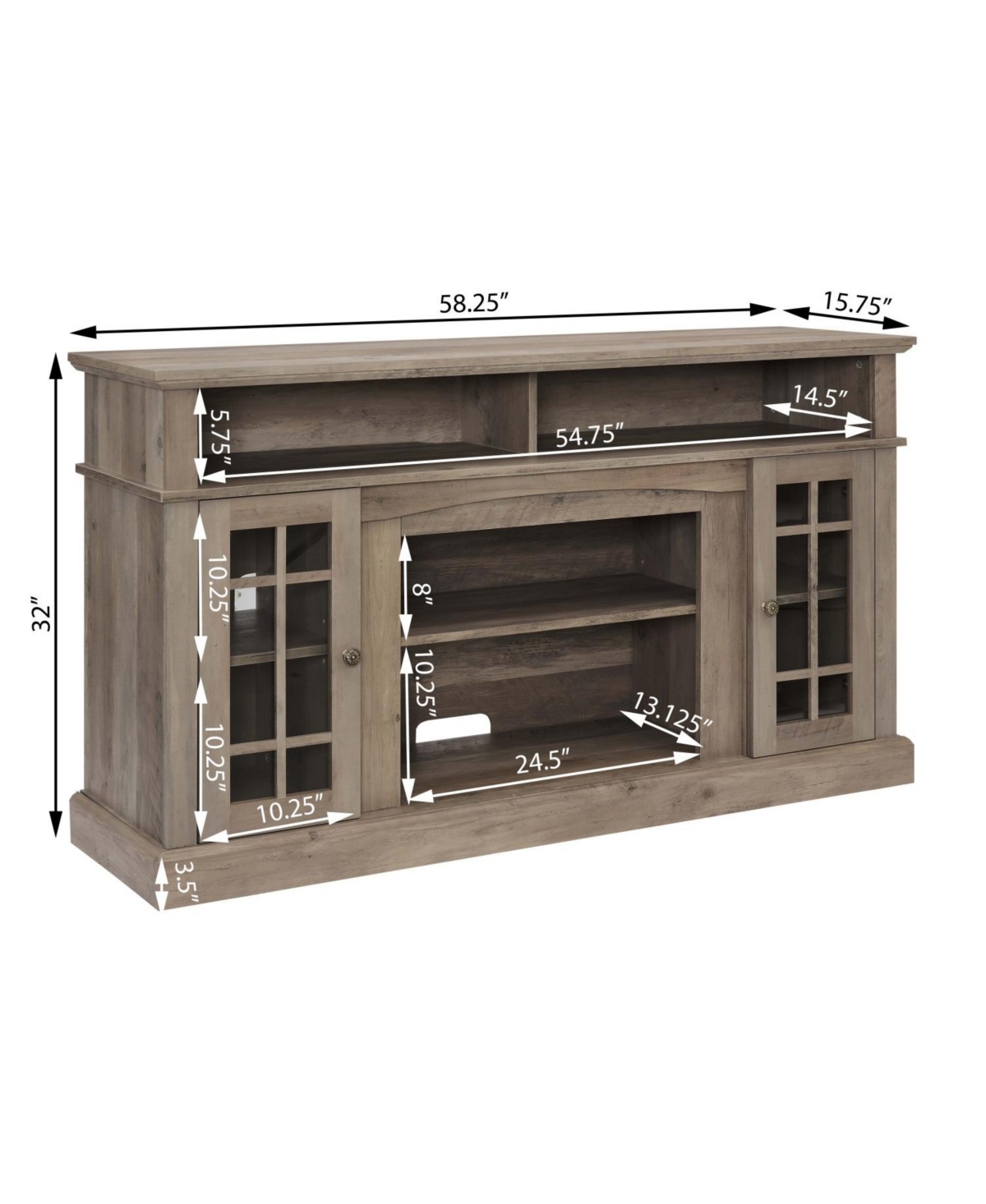 Streamdale Furniture Gray Wash Tv Stand with Fireplace for TVs up to 65"