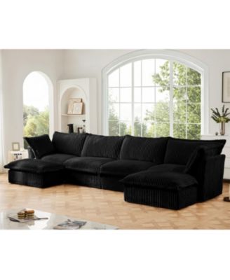 Slipcovered U Shape Sectional Sofa - Black Corduroy