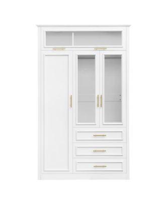 4-Door Wardrobe Armoire Closet w/ LED & 3 Drawers - White