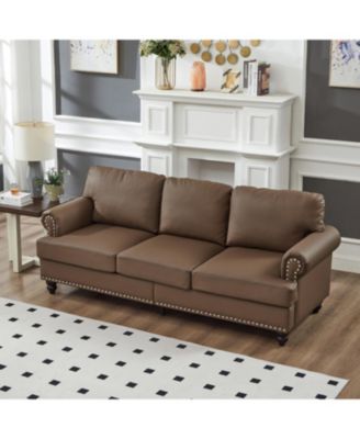 83" Modern Classic Brown Leather Sofa