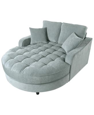 55" Modern Chaise Lounge Sofa Bed, Tufted, Misty Green