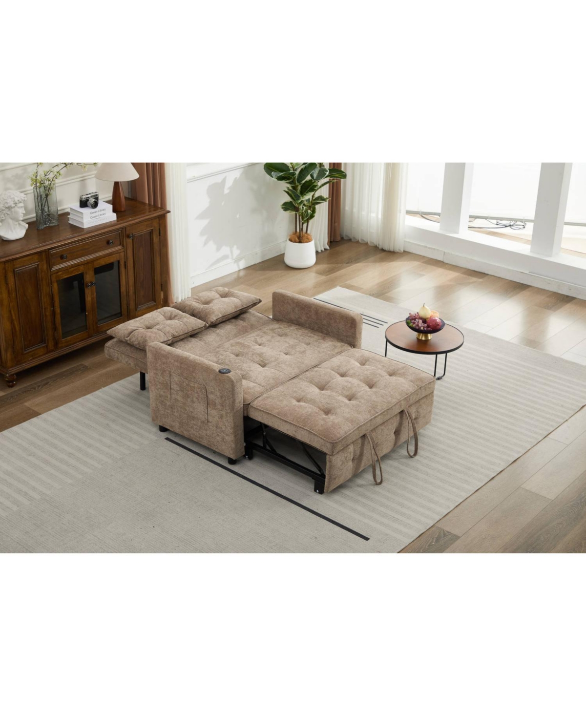 Streamdale Furniture 3-in-1 Convertible Sleeper Chair Bed with Usb & Pocket - Linen Camel