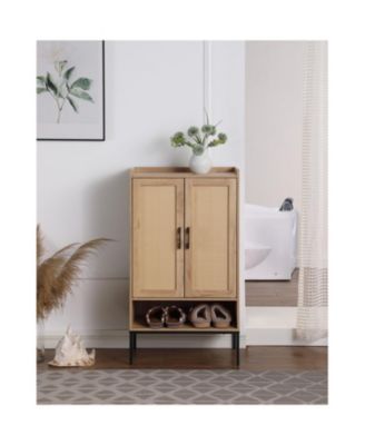 Streamdale Rattan Door Shoe Cabinet - 5-Tier Wooden Shoe Rack Organizer