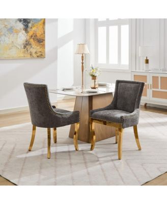 Streamdale Chenille Dining Chairs, Gold Legs, Rivet Trim,   Set of 2