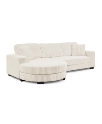 Corduroy Tufted Sleeper Sectional Sofa - L-Shaped Modular - Beige