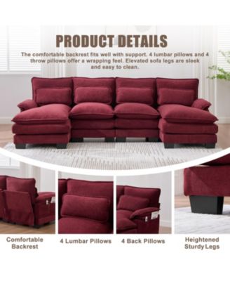 U Shaped Cloud Couch, 110" Chenille Sectional Sofa with Double Chaise