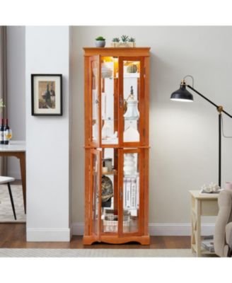 Streamdale Lighted Glass Curio Cabinet - Wood Frame, Oak