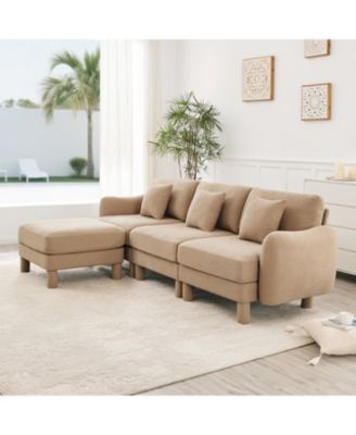 Boucle Convertible Sectional Sofa with Ottoman - Coffee