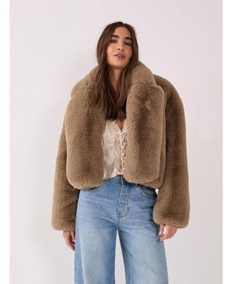 Women's Cropped Collar Faux Fur Jacket