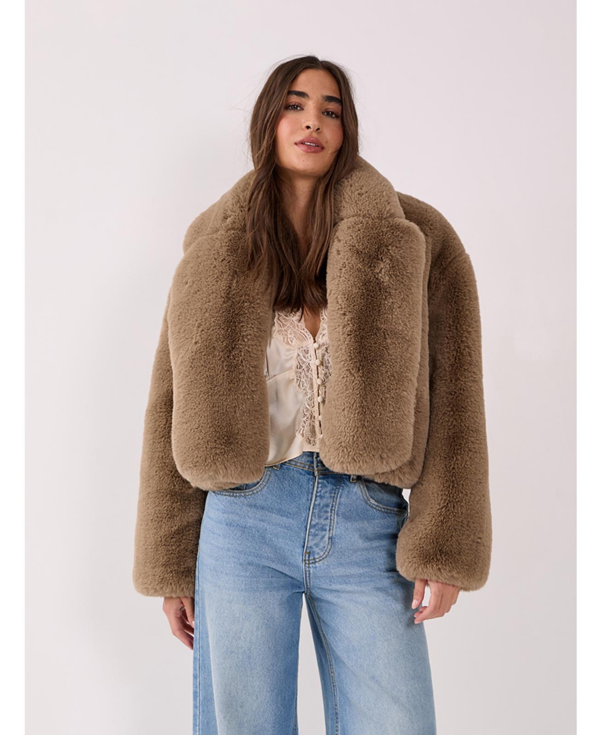 Nasty Gal Women's Cropped Collar Faux Fur Jacket
