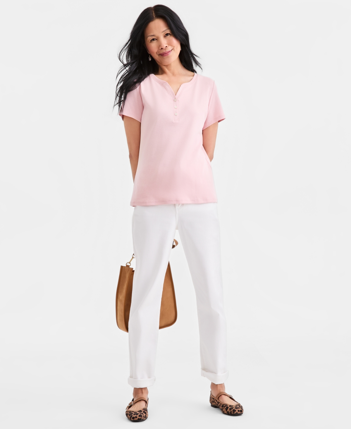 Style & Co Petite Cotton Henley Short-Sleeve T-Shirt, Exclusively at Macy's