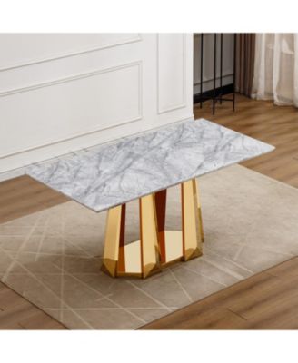 70" Faux Marble Dining Table, Mirrored Base