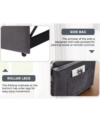 55" Velvet Convertible Sofa Bed - Dark Grey