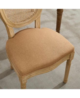 French Style Linen Rattan Dining Chairs, Set of 2, Tan