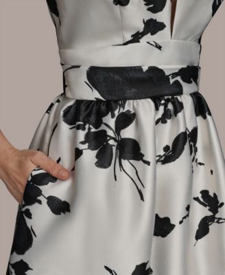 Women's Short Sleeve V-neck Floral Print Mikado Gown
