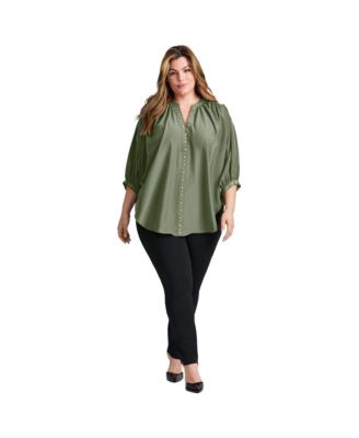 Women's Plus Size Studded Blouson Sleeve Blouse Tops