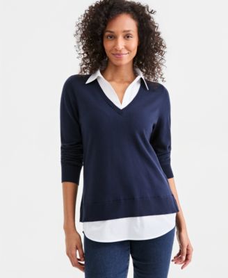 Women's Two-Fer V-Neck Sweater