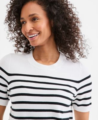 Women's Stripe Crewneck Short-Sleeve Sweater