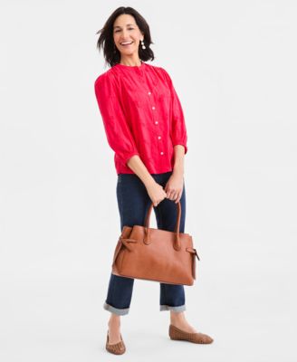 Petite Crewneck Embroidered Detail Top