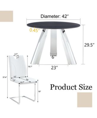 42" Round Sintered Stone Table & 6 White/Silver Chairs