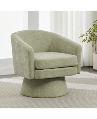 Chenille Swivel Accent Chair - 360 Rotating Barrel, Green