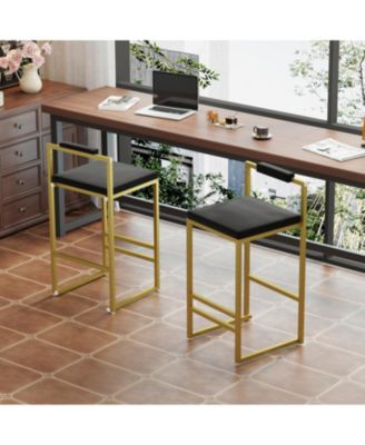 Velvet Counter Stools Set of 2, Low Back, Gold & Black