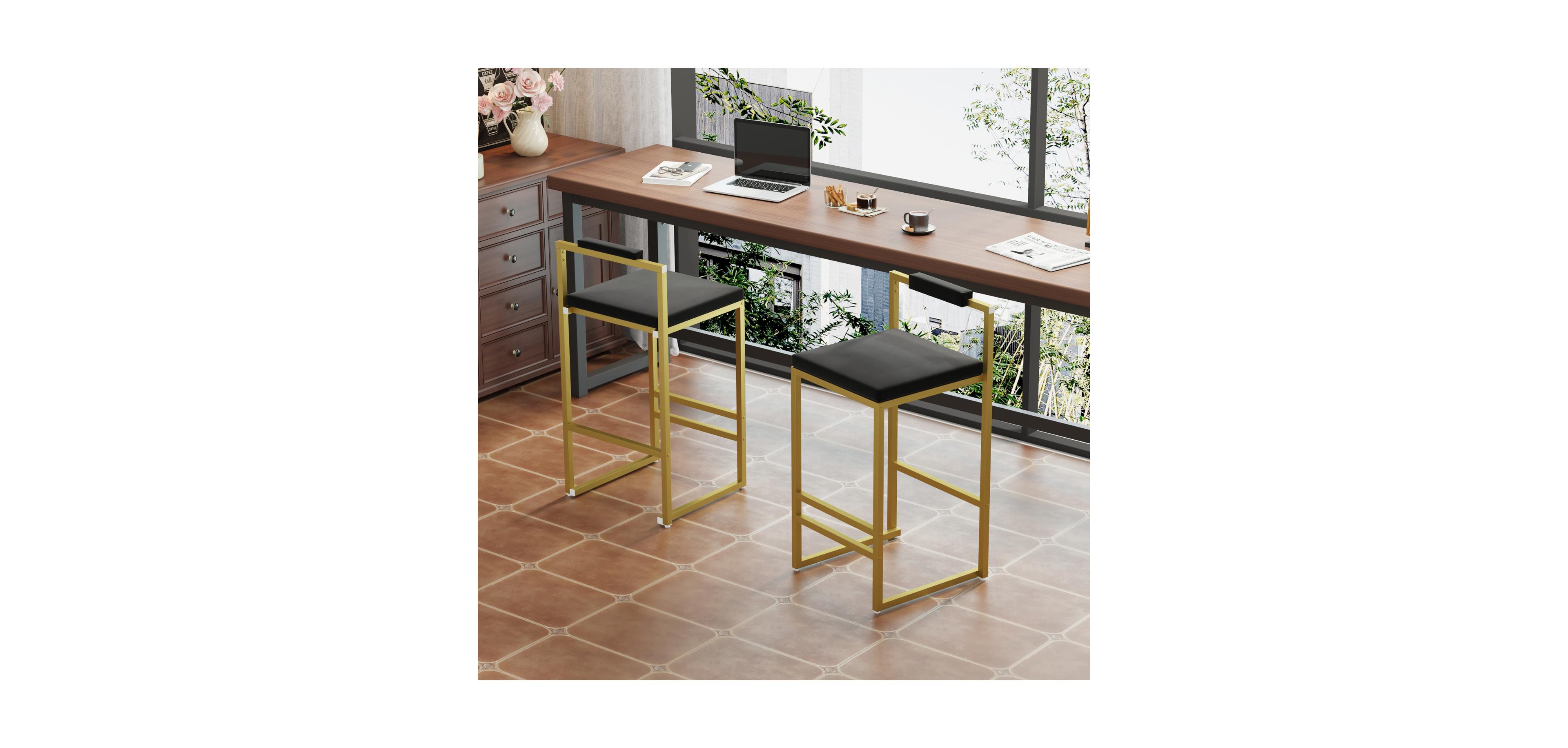 Streamdale Furniture Velvet Counter Stools Set of 2, Low Back, Gold & Black