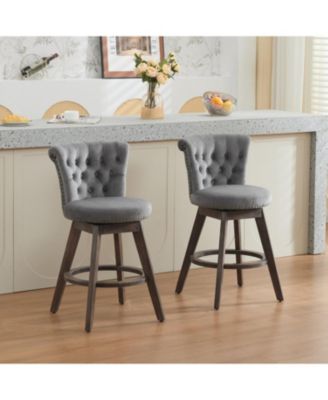 26" Swivel Counter Stools Set of 2, Velvet Upholstered, Gray