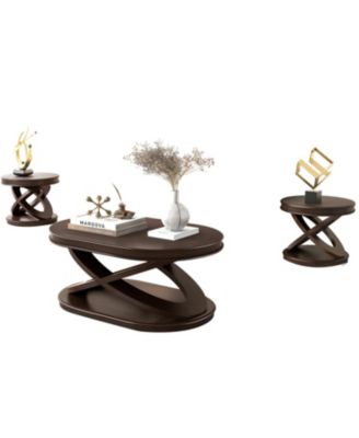 Retro Coffee Table Set - Oval Coffee & Round End Tables - Espresso