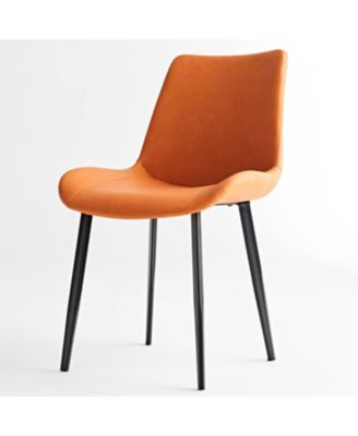 Orange PU Leather Dining Table Set of 2 with Iron Legs