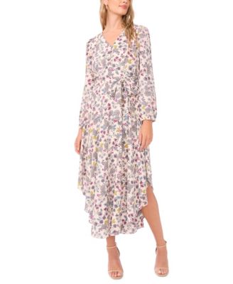 Women's V-Neck Belted Asymmetric-Hem Dress