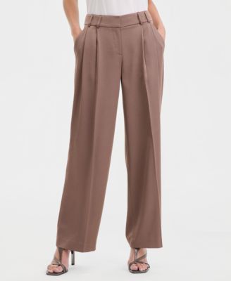 Women's Satin Pleat-Front Wide-Leg Pants