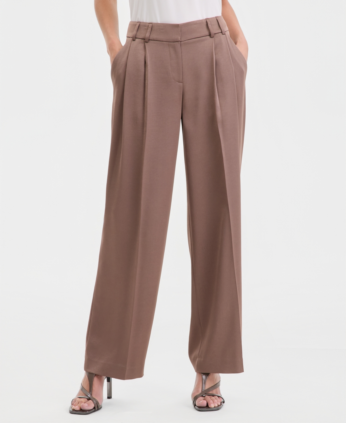 Tahari Asl Women's Satin Pleat-Front Wide-Leg Pants