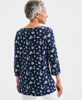 Women's Printed Lace-Up-Sleeve Tunic