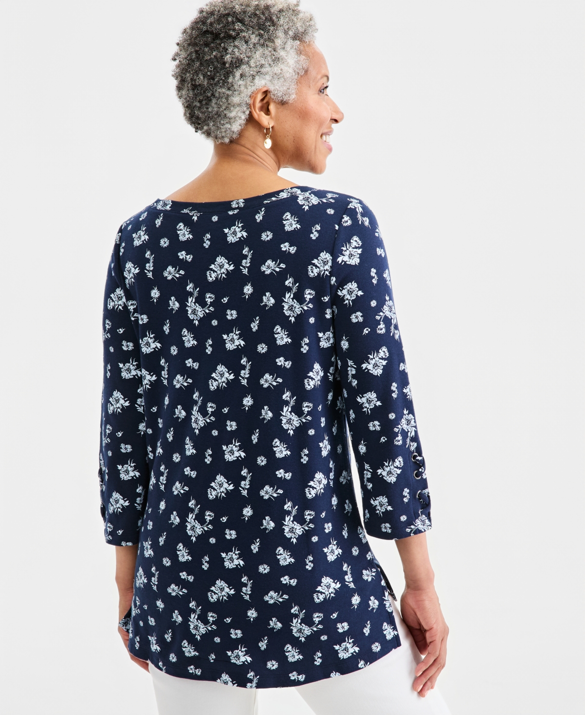 Style & Co Women's Printed Lace-Up-Sleeve Tunic, Macy's Exclusive
