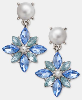 Stone & Imitation Pearl Flower Drop Earrings