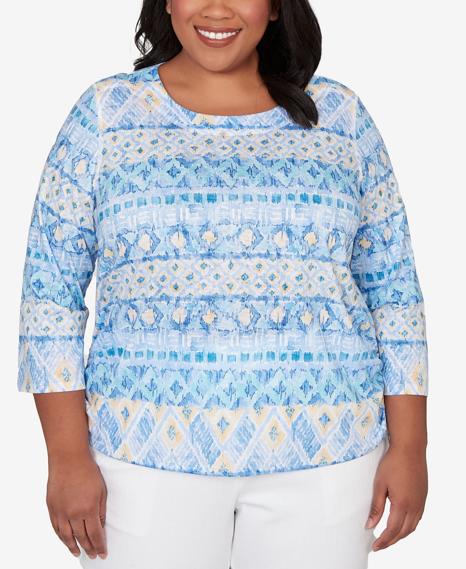 Plus Size Classic Ikat Biadere Tie Ruched Top