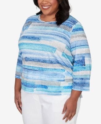 Plus Size Classic Brushstroke Biadere Embellished Neck Top