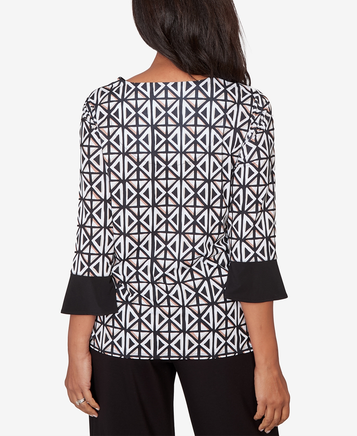 Alfred Dunner Plus Classic Floral Geo Patchwork Split Neck Top