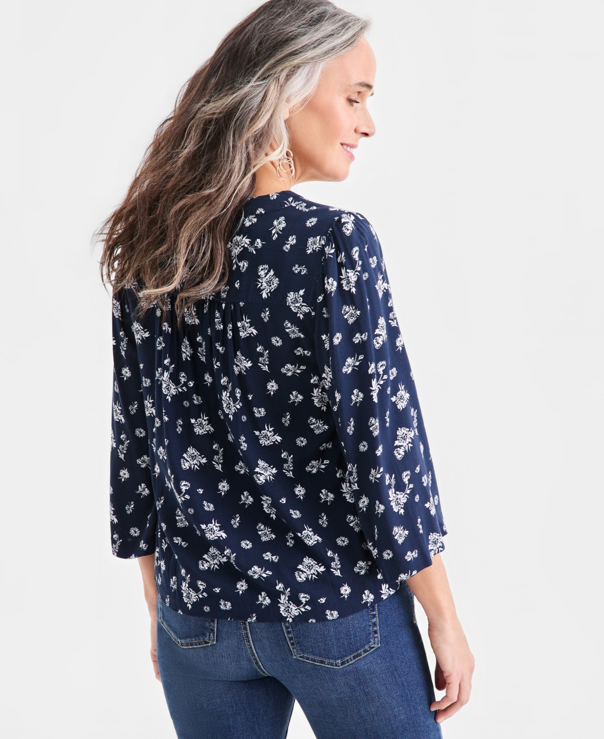 Style & Co Petite V-Neck Bell Sleeves Blouse, Macy's Exclusive